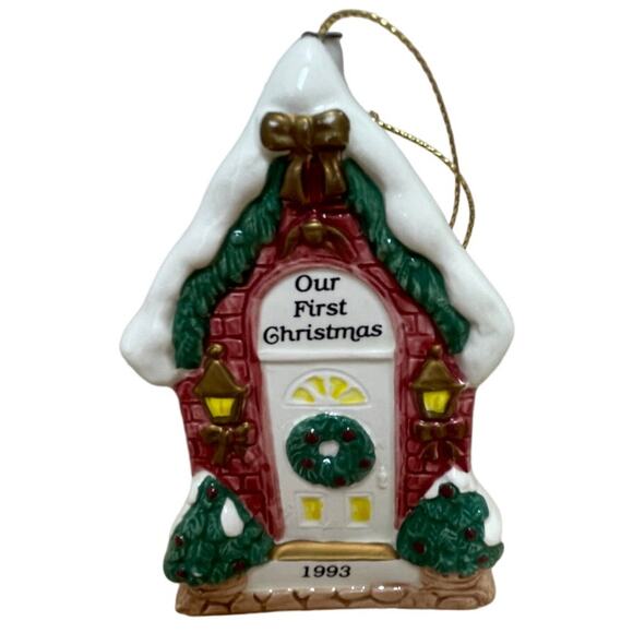 Fitz & Floyd Our 1st Xmas "Xmas at our House" 1st Edition 1993 Ornament with Box - Picture 1 of 7